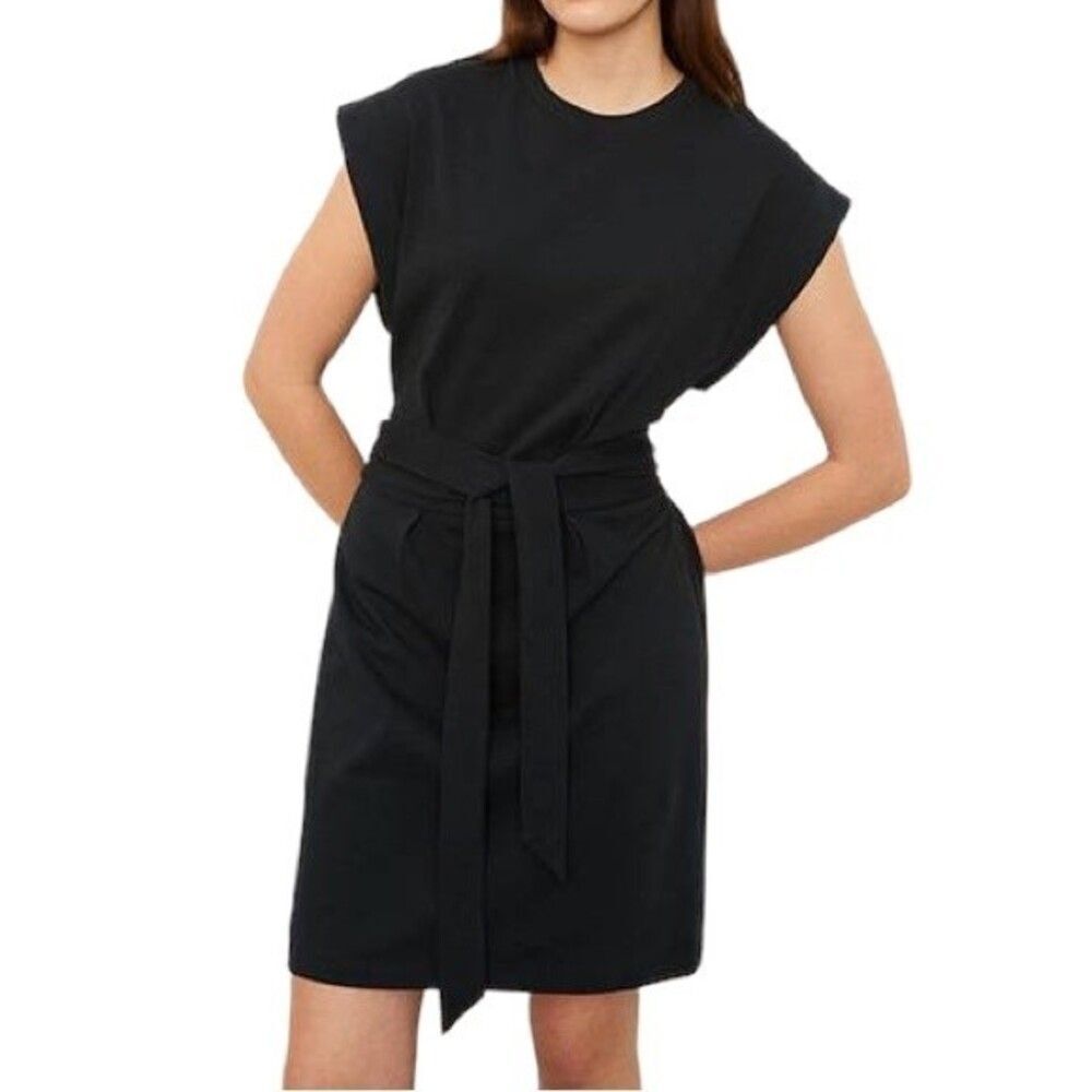Vince Tie Waist Minimalist Soft Knit Dress Black Peruvian Cotton Size Medium